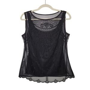 Vintage 90s Beaded Mesh Black Tank Top Fairy Whimsy Witchy Goth Shirt